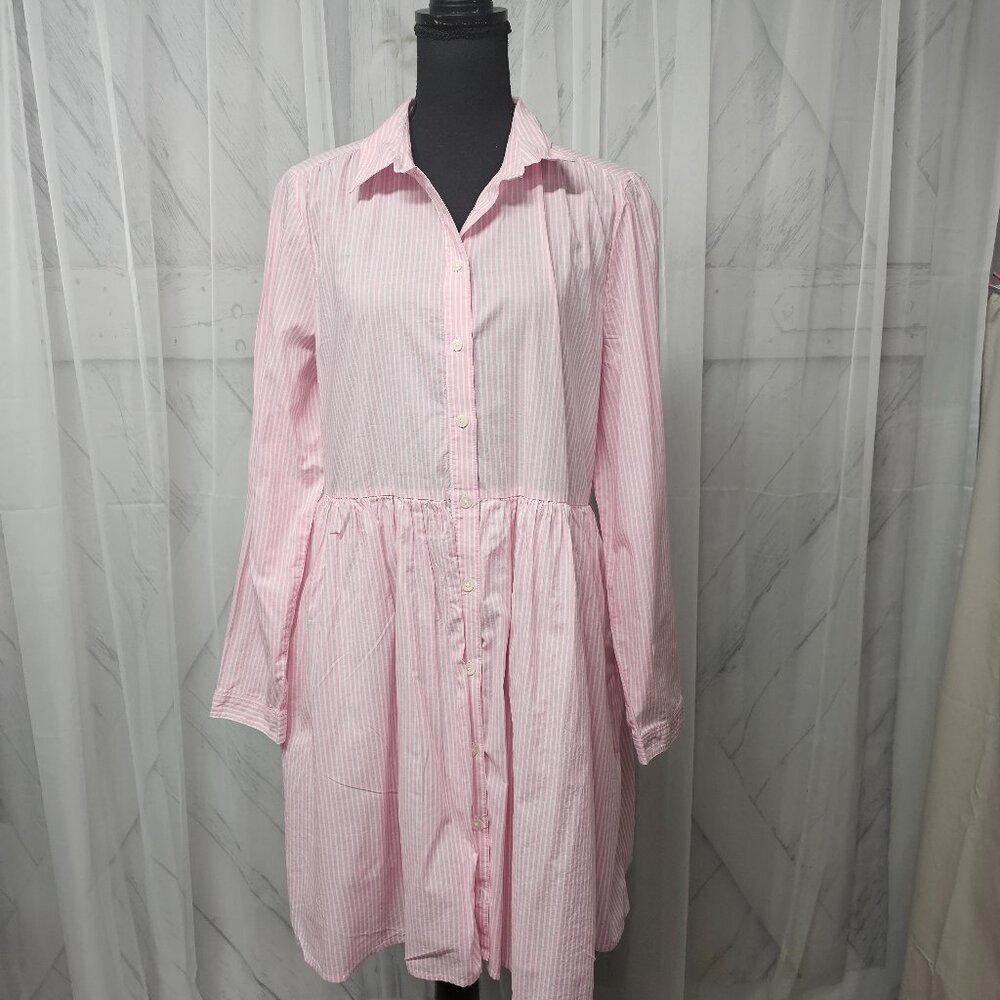 J. Crew Pink Striped Long Sleeve Shirt Dress